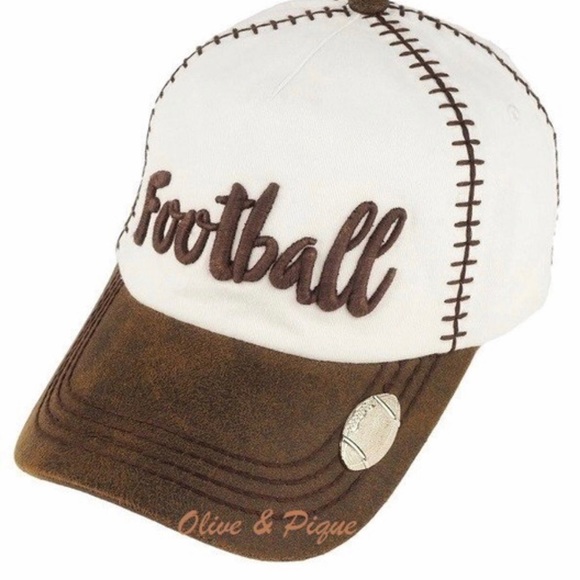 White and Brown football stitch hat - Picture 2 of 3